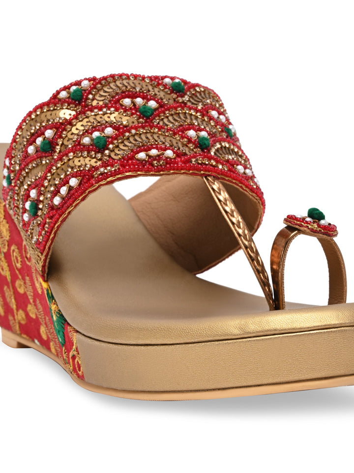 Rocia By Regal Red Women One Toe Embroidered Platforms