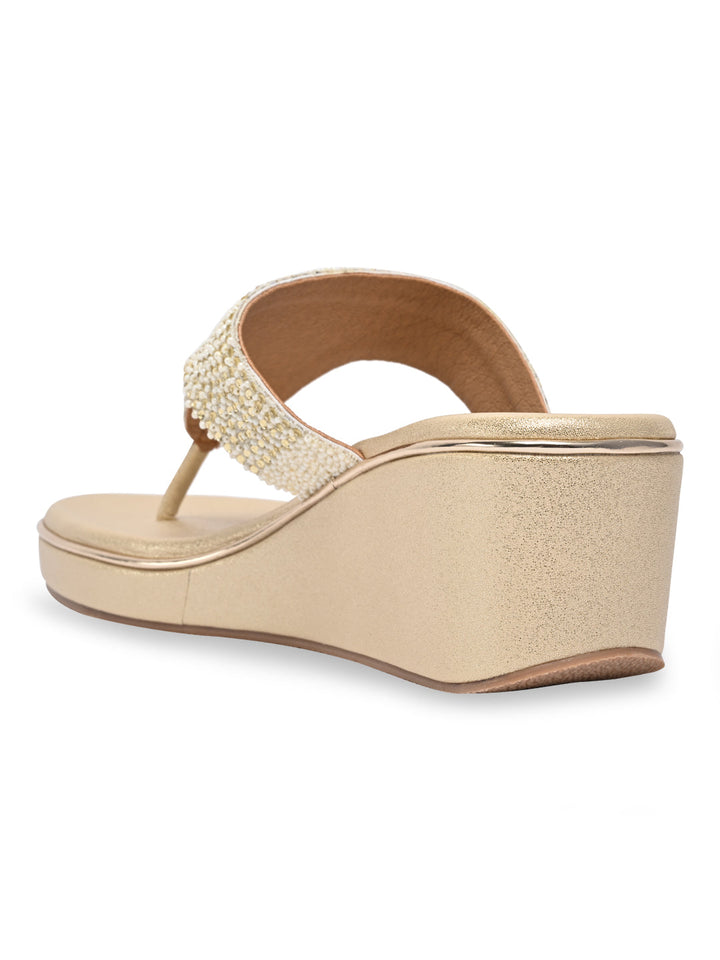 Rocia By Regal Gold Women Embroidered Platforms