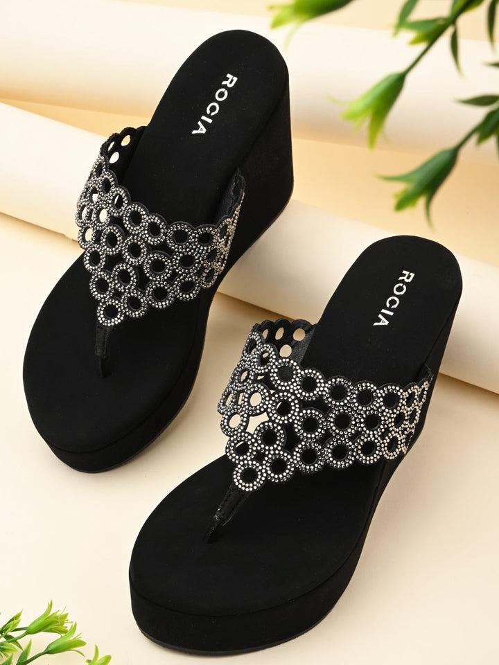 Shop Black Women Diamante Embellished High Heel Platforms 61062BLACK