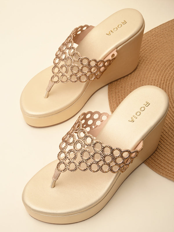Rocia By Regal Gold Women Diamante Embellished High Heel Platforms