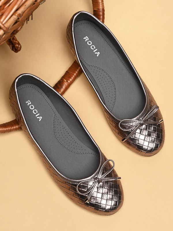 Rocia By Regal Gun Metal Women Woven Metallic Ballerinas