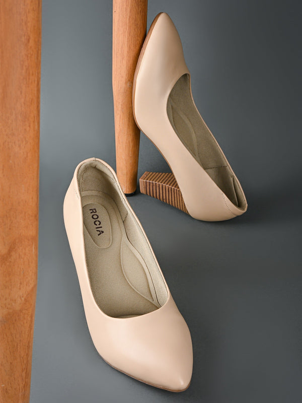 Rocia By Regal Beige Women Stacking Heel Pumps