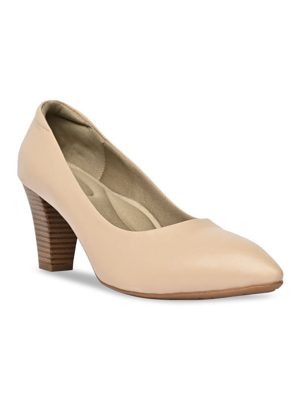 Rocia By Regal Beige Women Stacking Heel Pumps