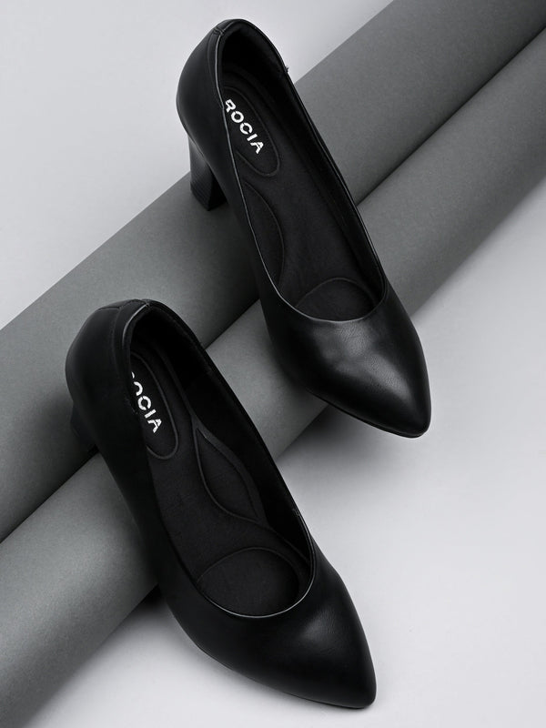 Rocia By Regal Black Women Stacking Heel Pumps