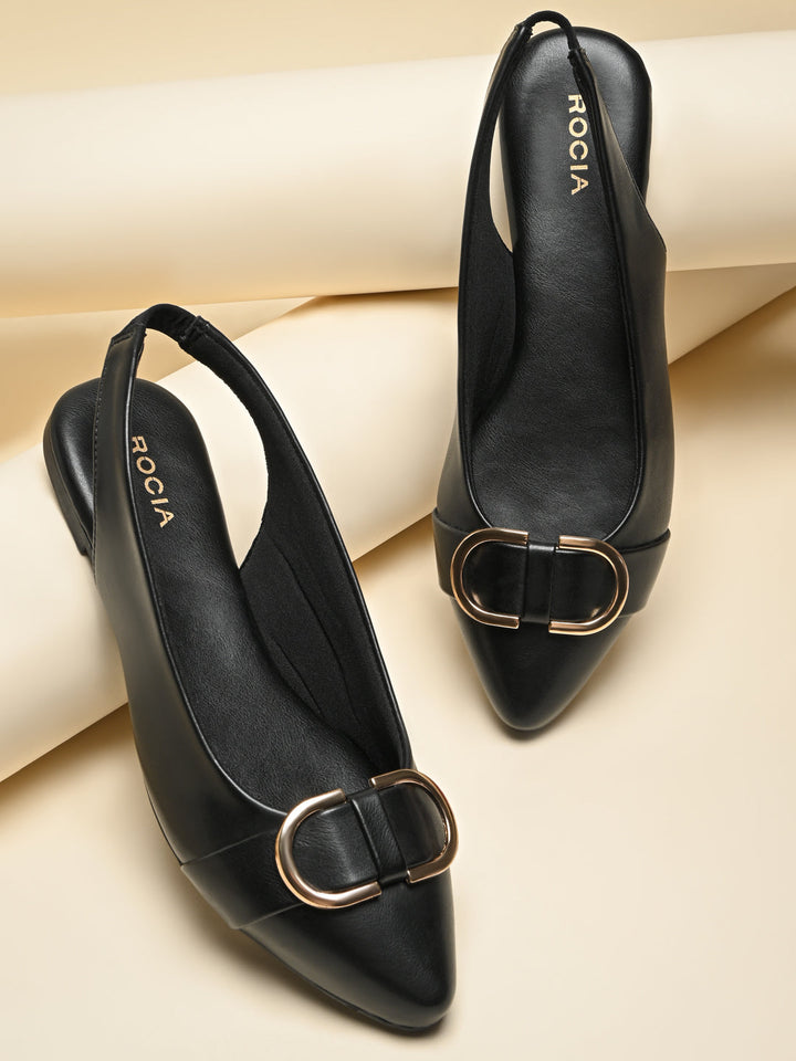 Rocia By Regal Black Women Buckled Flat Slingbacks