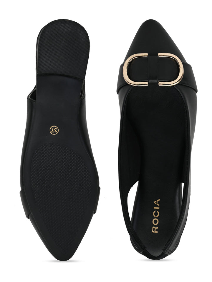 Rocia By Regal Black Women Buckled Flat Slingbacks