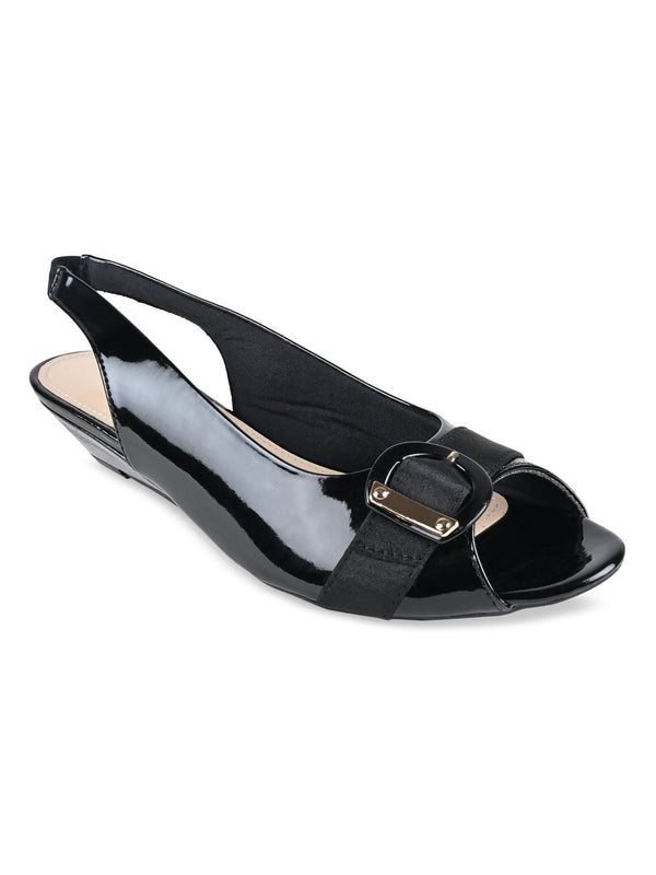 Rocia By Regal Black Women Peep Toe Sling Backs