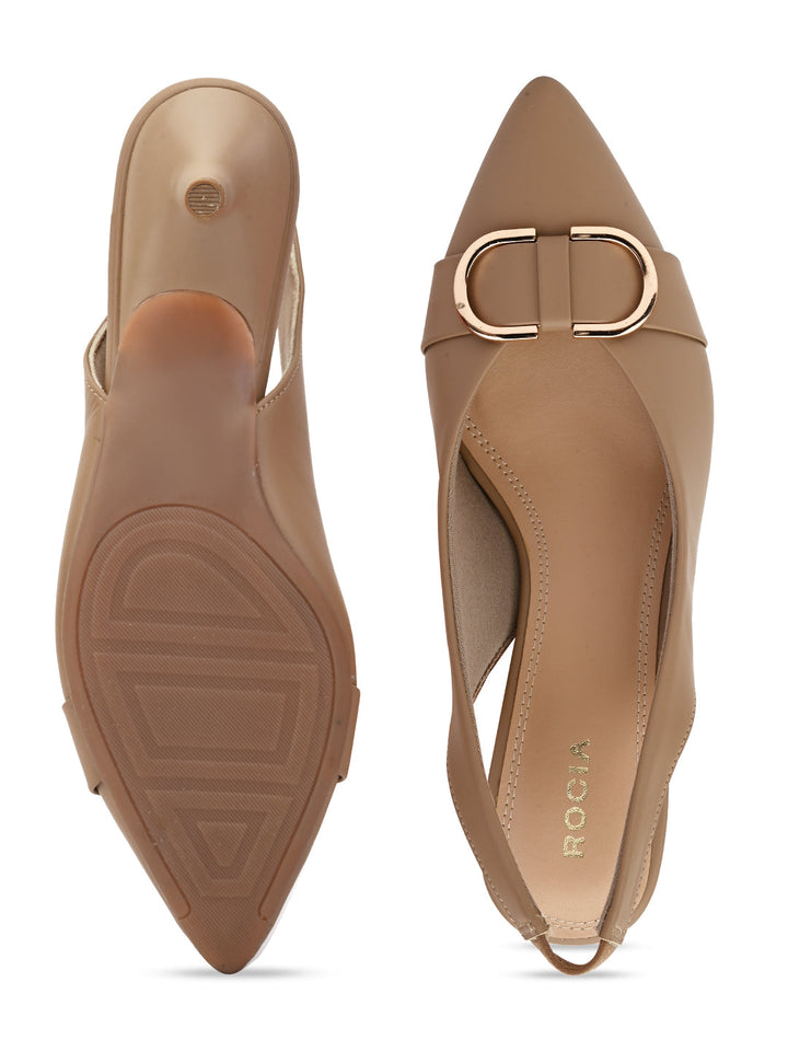 Rocia By Regal Taupe Women Buckled Kitten Heel Slingbacks