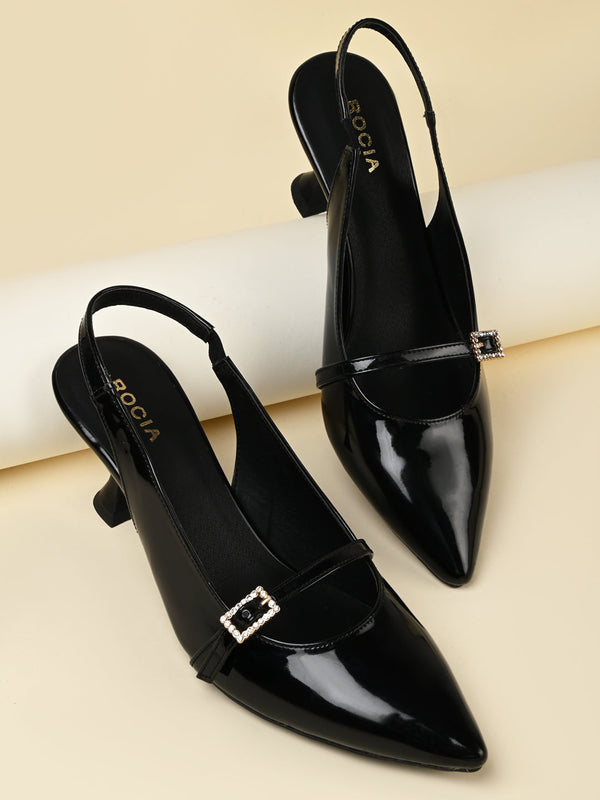 Rocia By Regal Black Women High Heel Sling Back Pumps