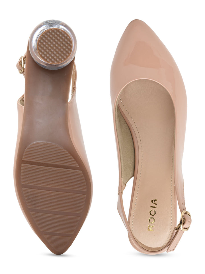 Rocia By Regal Nude Women Round Heel Sling Back Pumps