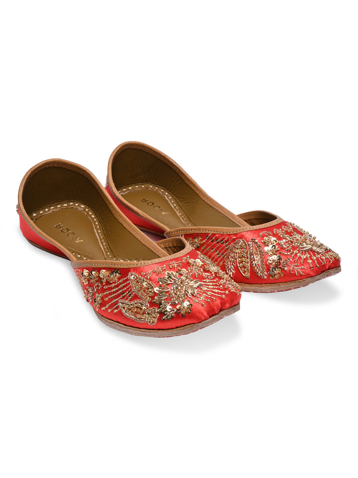 Rocia By Regal Red Women Embroidered Jutties