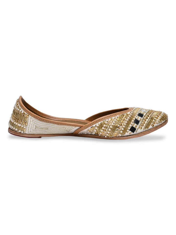 Rocia By Regal Ivory Women Embroidered Jutties