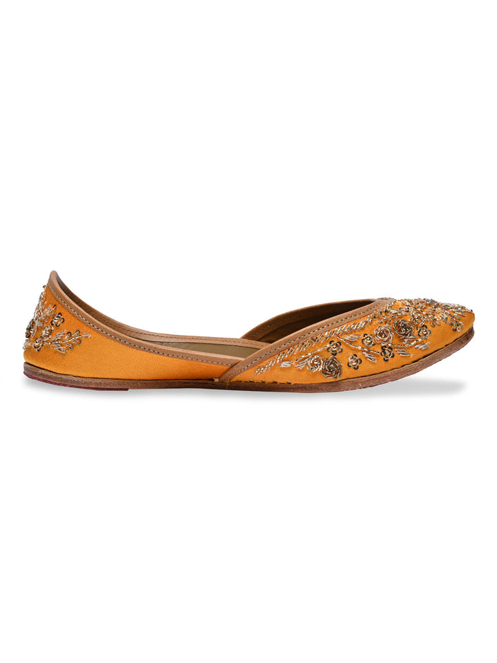 Rocia By Regal Mustard Women Embroidered Jutties