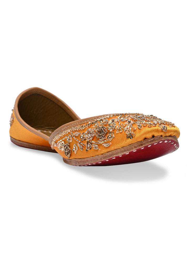 Rocia By Regal Mustard Women Embroidered Jutties