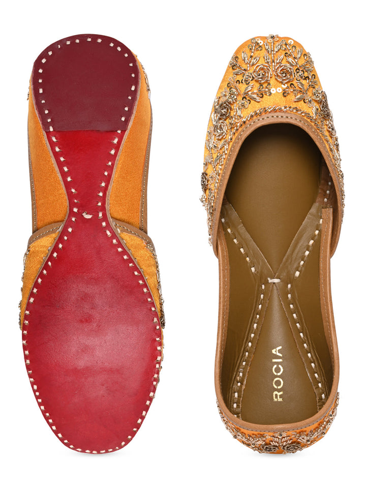 Rocia By Regal Mustard Women Embroidered Jutties