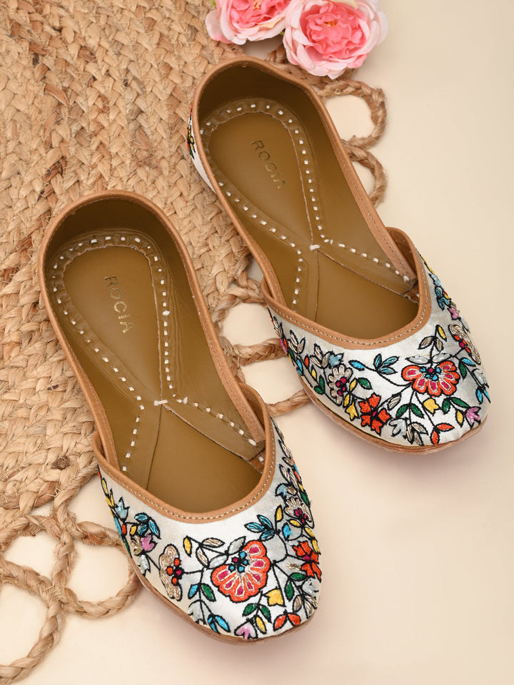 Rocia By Regal White Multi Women Embroidered Jutties