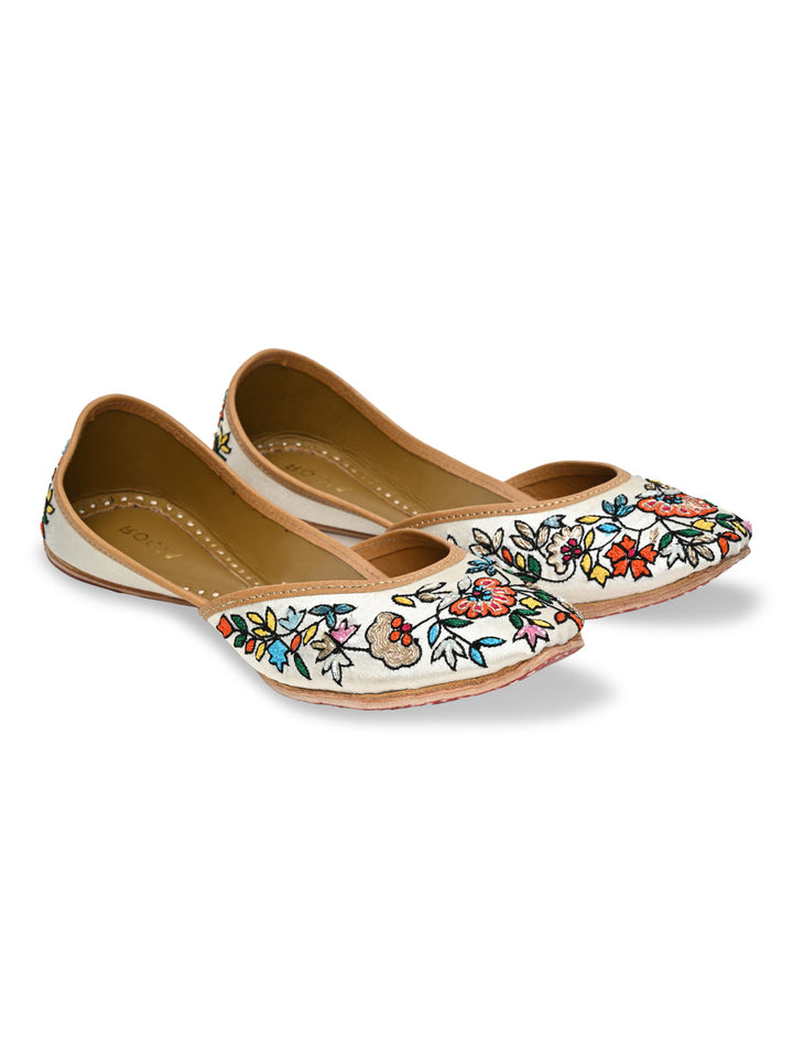 Rocia By Regal White Multi Women Embroidered Jutties