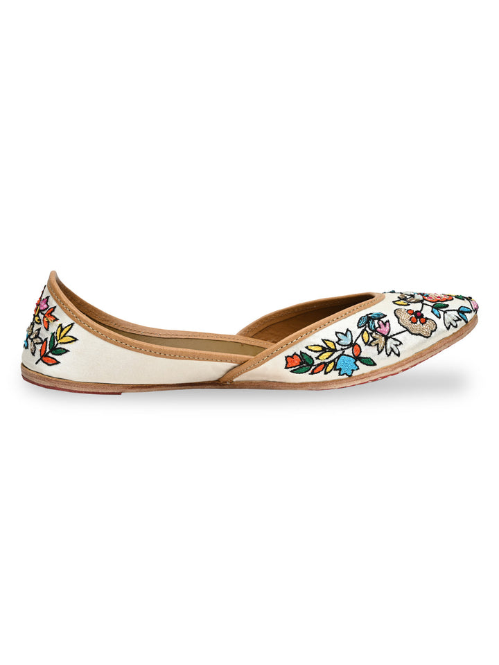 Rocia By Regal White Multi Women Embroidered Jutties