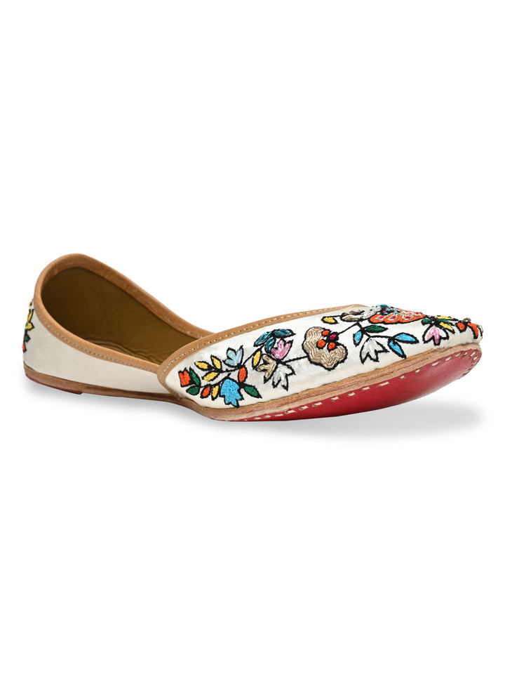 Rocia By Regal White Multi Women Embroidered Jutties