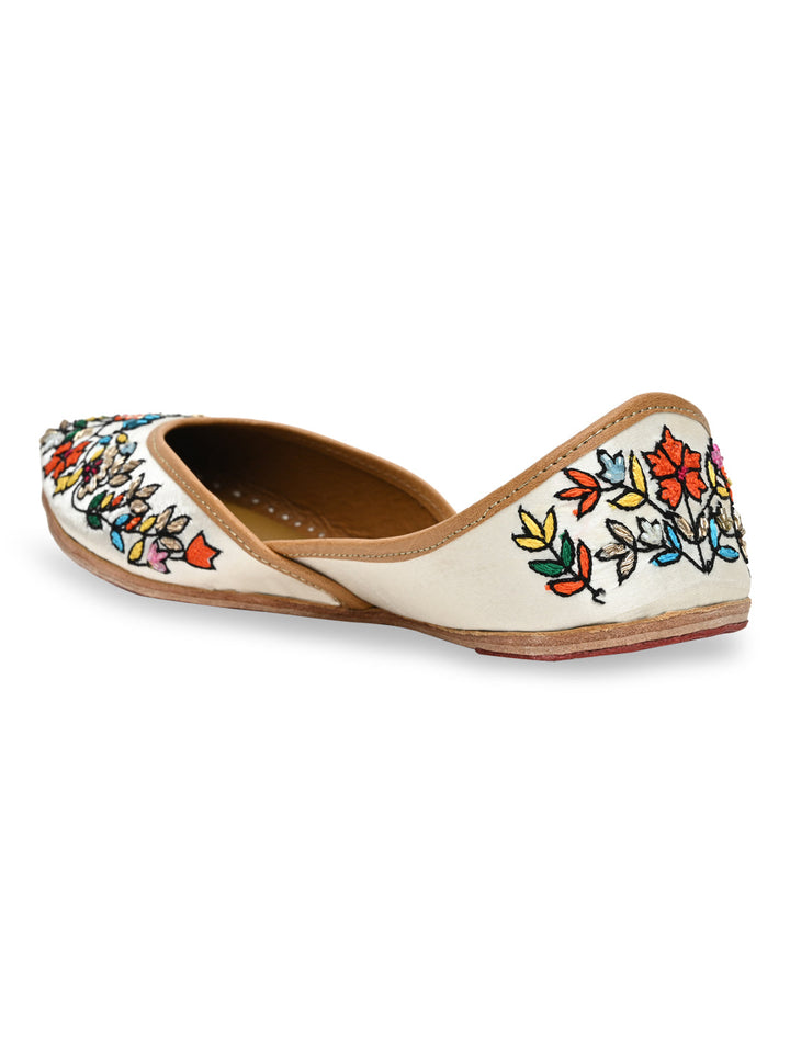 Rocia By Regal White Multi Women Embroidered Jutties