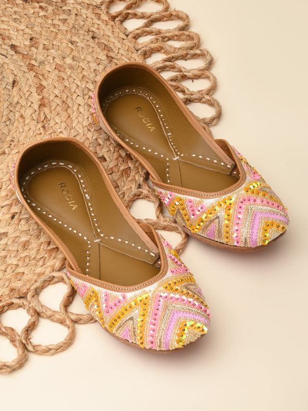 Rocia By Regal Pink Women Embroidered Jutties