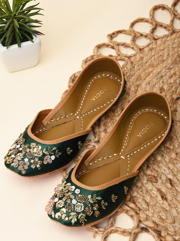 Rocia By Regal Green Women Embroidered Jutties