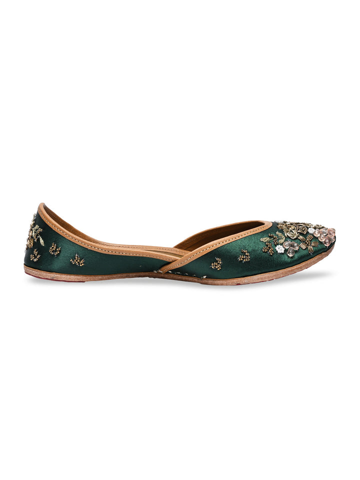 Rocia By Regal Green Women Embroidered Jutties