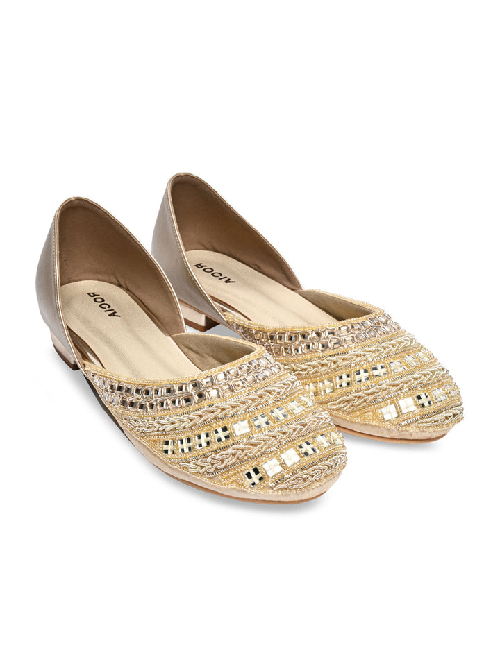 Rocia By Regal Gold Women Mirror Work Mojaris