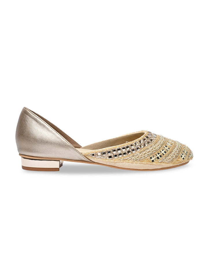 Rocia By Regal Gold Women Mirror Work Mojaris