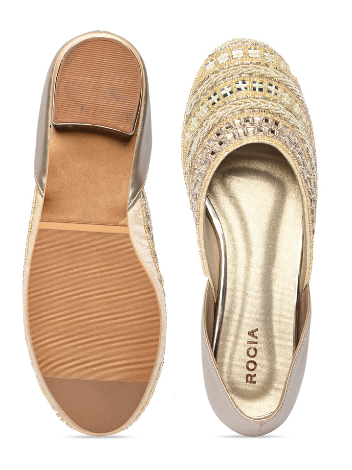 Rocia By Regal Gold Women Mirror Work Mojaris