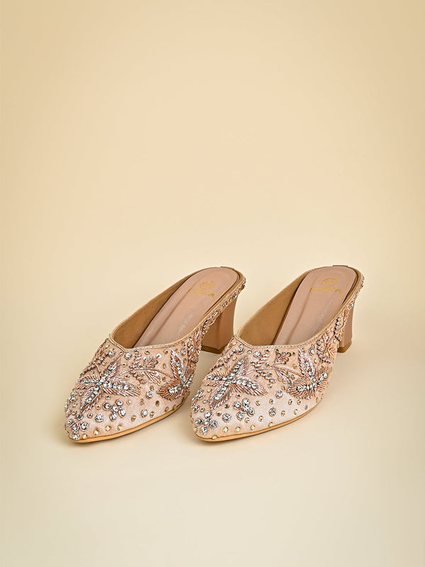 Rocia By Regal Rose Gold Women Embroidered Mojaris With Heels