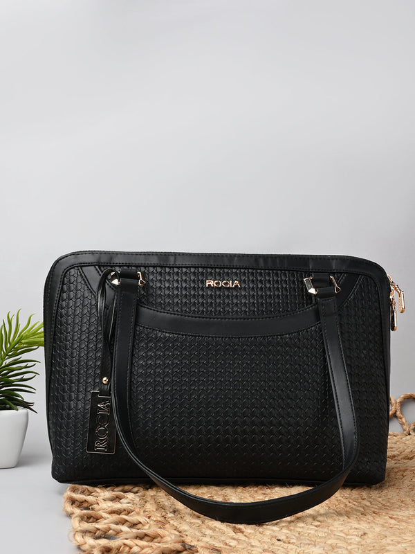 Rocia By Regal Black Women Woven Textured Shoulder Bag