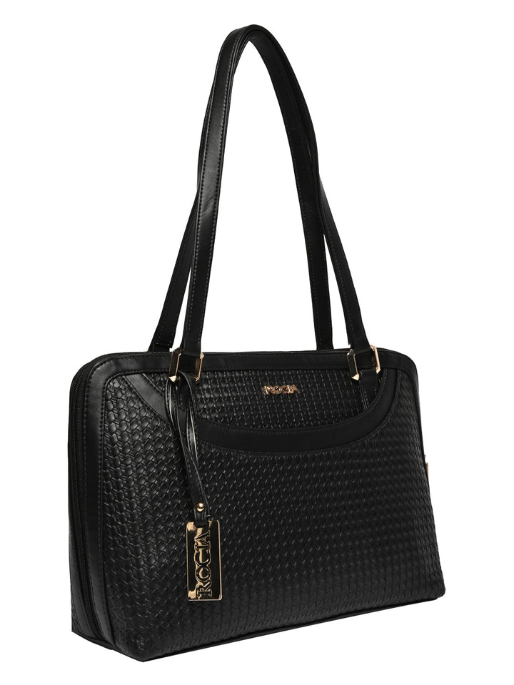 Rocia By Regal Black Women Woven Textured Shoulder Bag