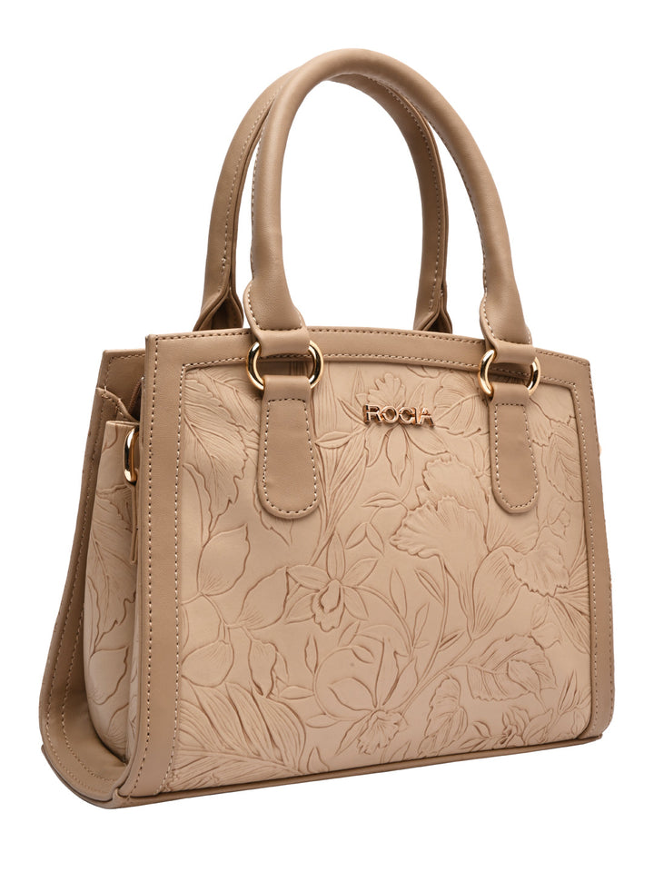 Rocia By Regal Beige Women Flower Patterned Self Handbag