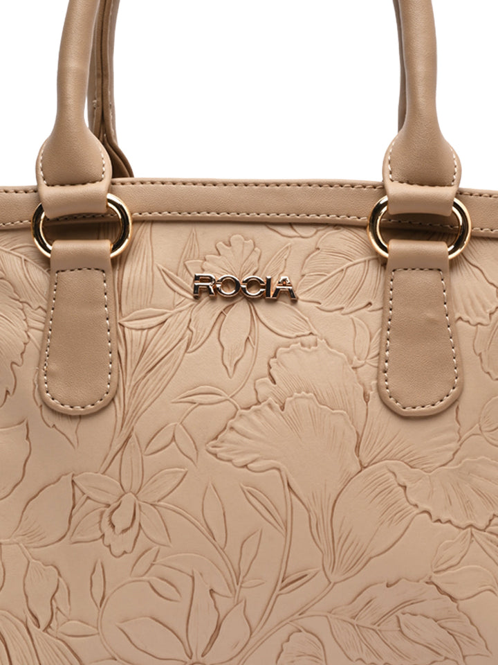 Rocia By Regal Beige Women Flower Patterned Self Handbag