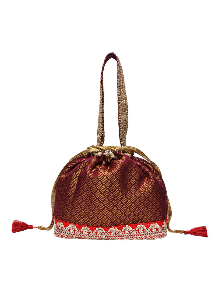 Rocia By Regal Maroon Women Brocade Potlis