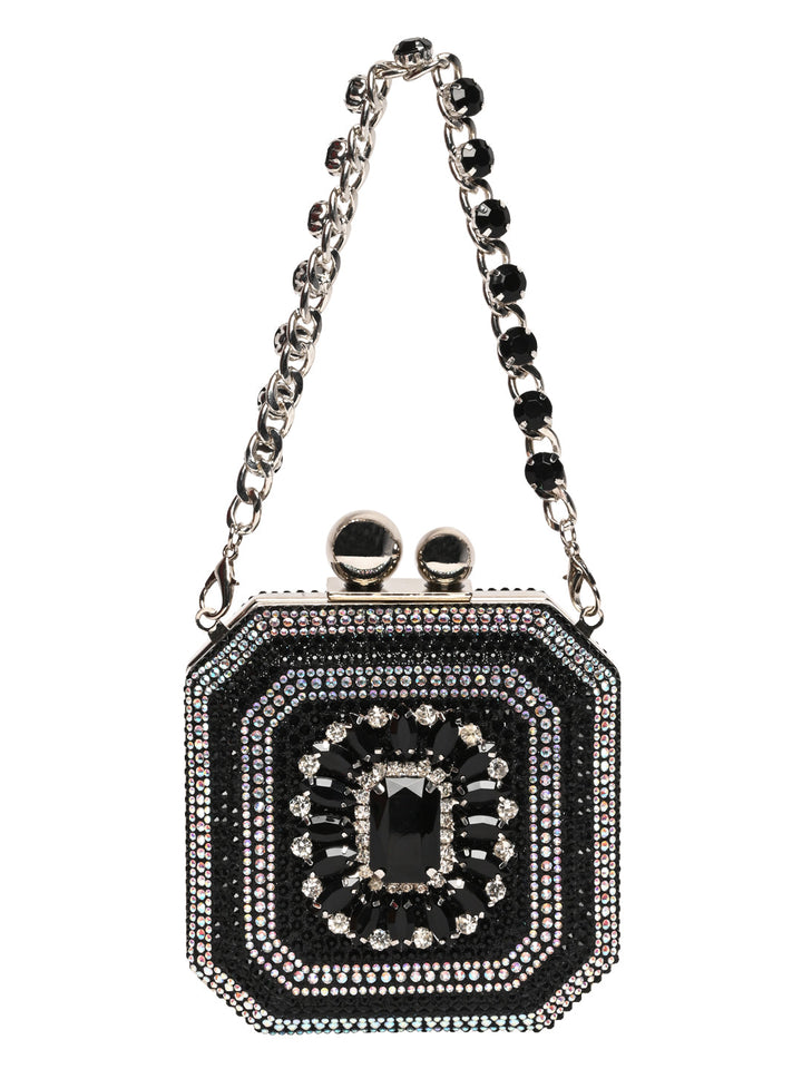 Rocia By Regal Black Women Diamond Encrusted Metal Clutch