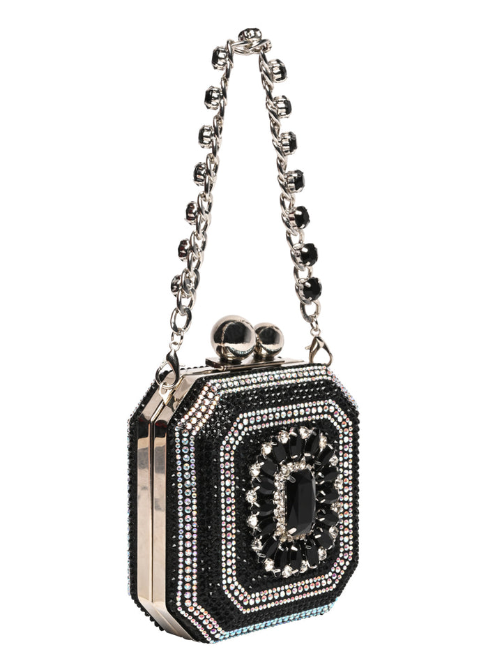Rocia By Regal Black Women Diamond Encrusted Metal Clutch