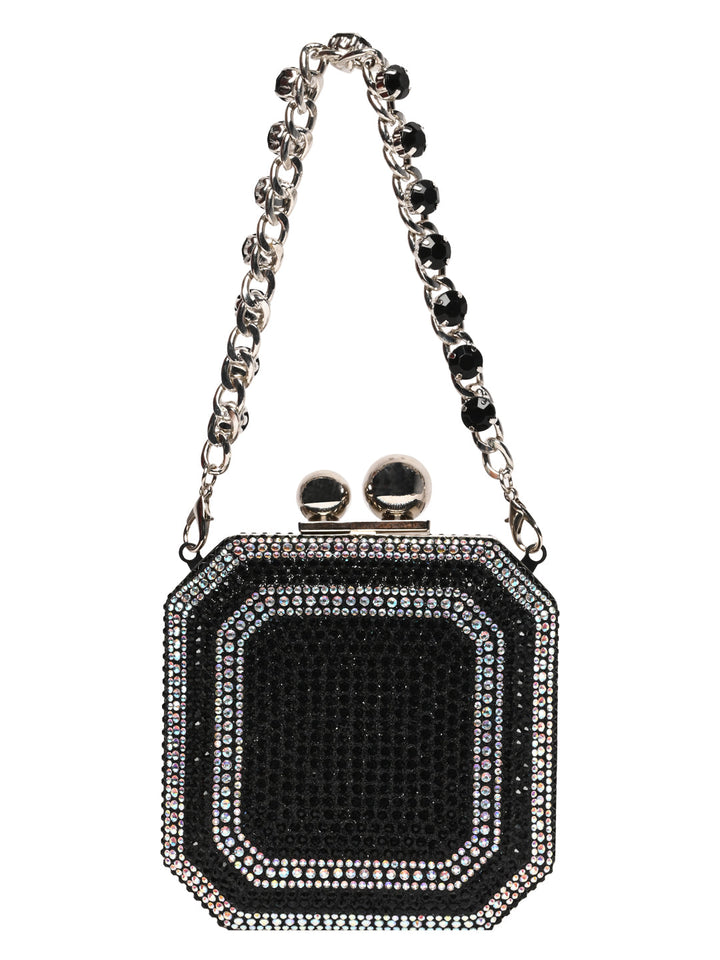 Rocia By Regal Black Women Diamond Encrusted Metal Clutch