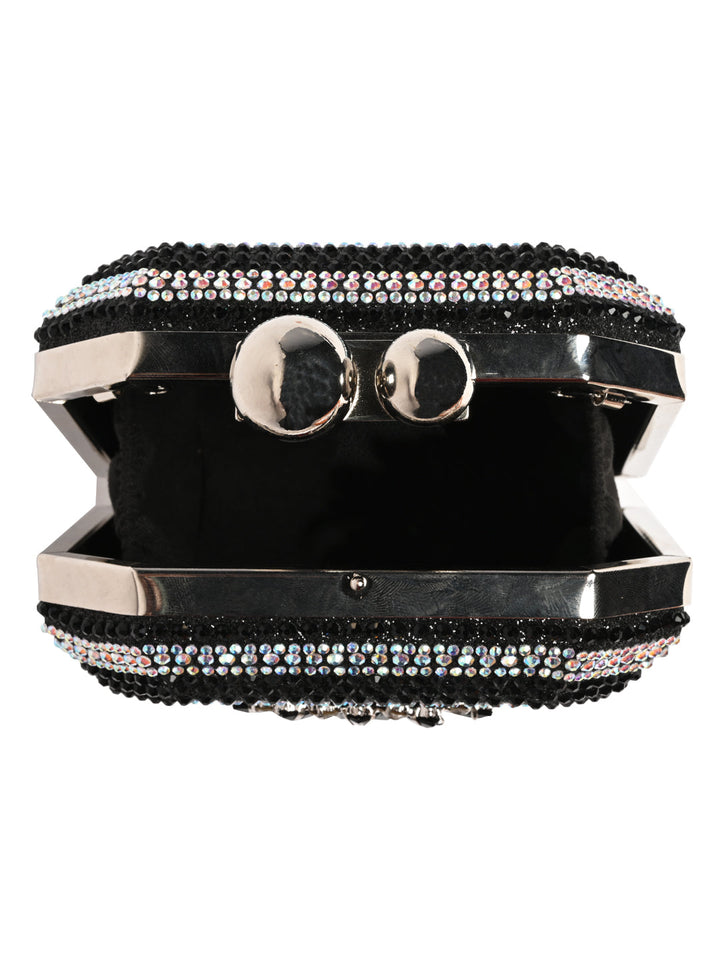 Rocia By Regal Black Women Diamond Encrusted Metal Clutch