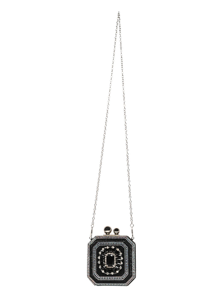 Rocia By Regal Black Women Diamond Encrusted Metal Clutch
