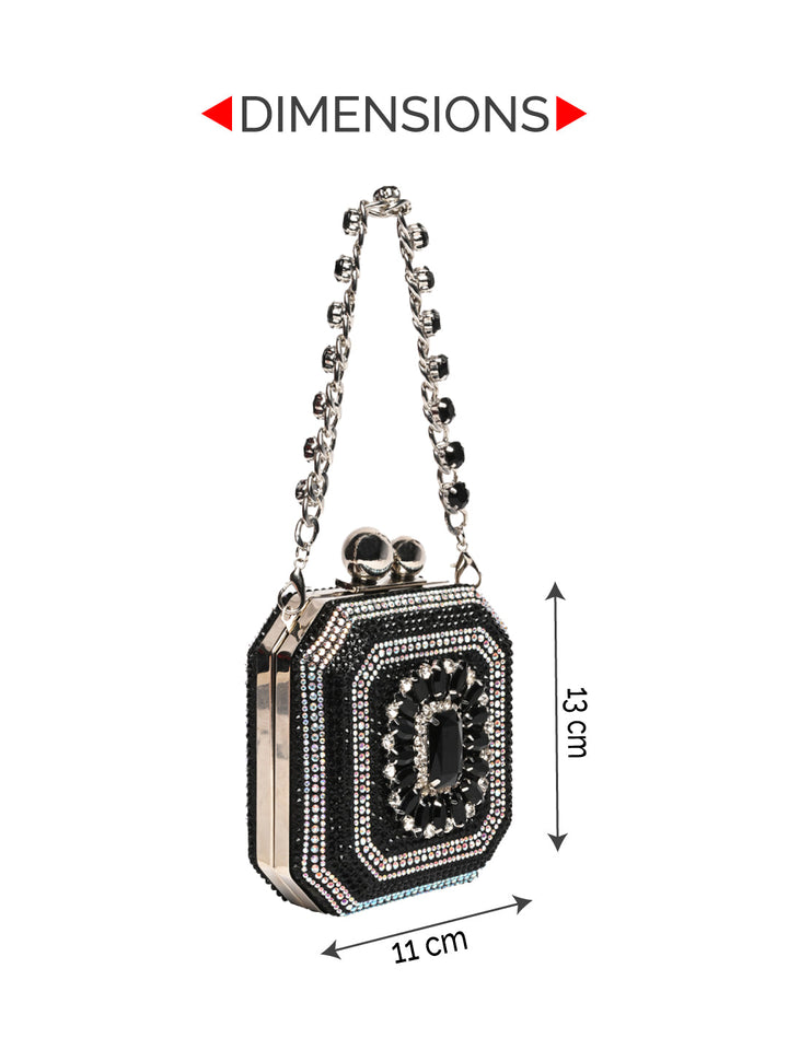 Rocia By Regal Black Women Diamond Encrusted Metal Clutch