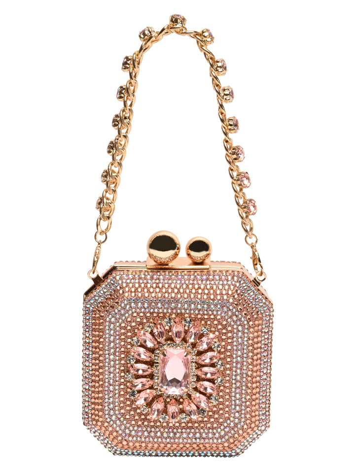 Rocia By Regal Champagne Women Diamond Encrusted Metal Clutch