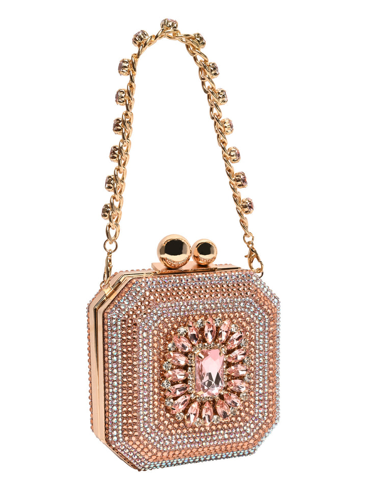 Rocia By Regal Champagne Women Diamond Encrusted Metal Clutch