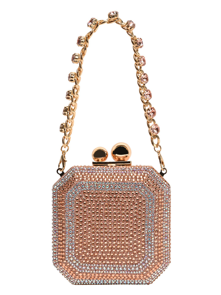 Rocia By Regal Champagne Women Diamond Encrusted Metal Clutch