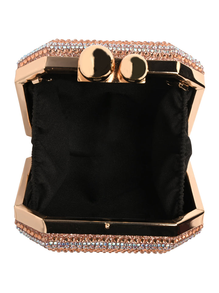Rocia By Regal Champagne Women Diamond Encrusted Metal Clutch