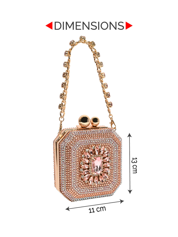 Rocia By Regal Champagne Women Diamond Encrusted Metal Clutch