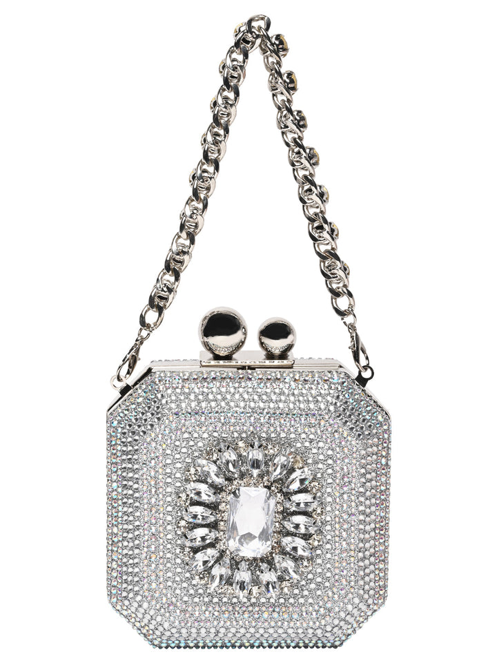 Rocia By Regal Silver Women Diamond Encrusted Metal Clutch
