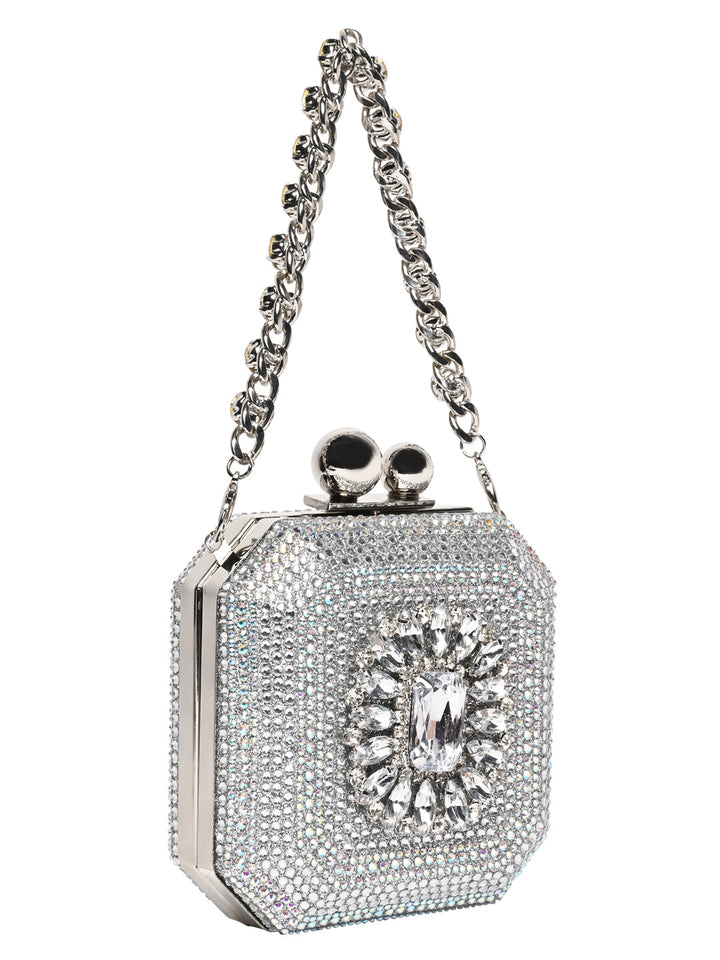 Rocia By Regal Silver Women Diamond Encrusted Metal Clutch