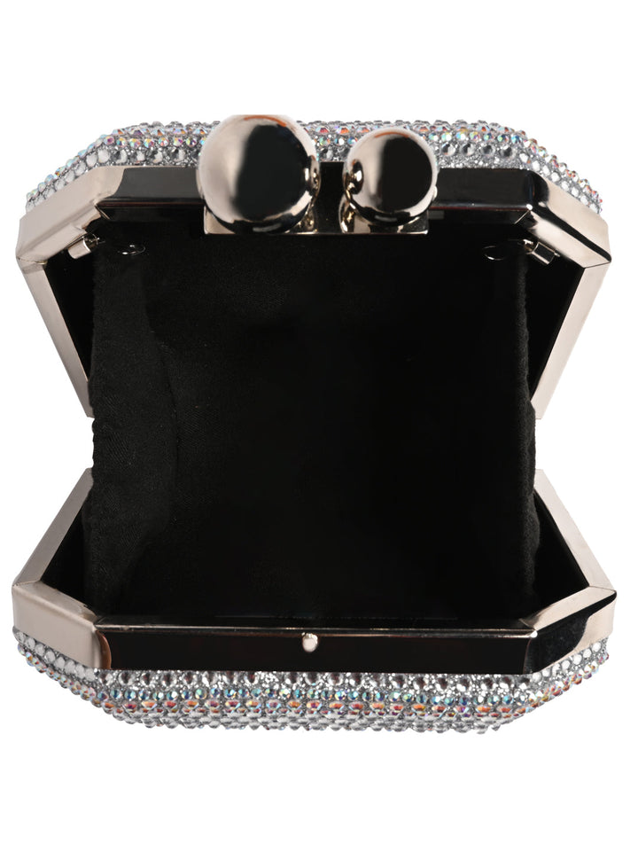 Rocia By Regal Silver Women Diamond Encrusted Metal Clutch